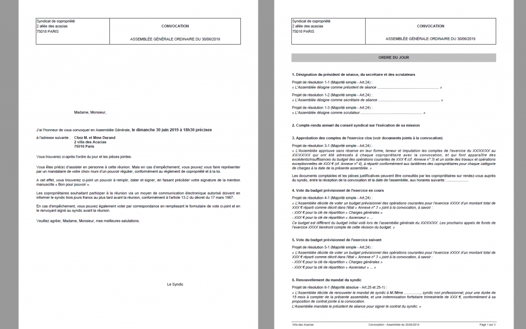 Assemblées - Lettre de convocation