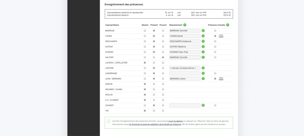 Assemblées - Enregistrement des présences