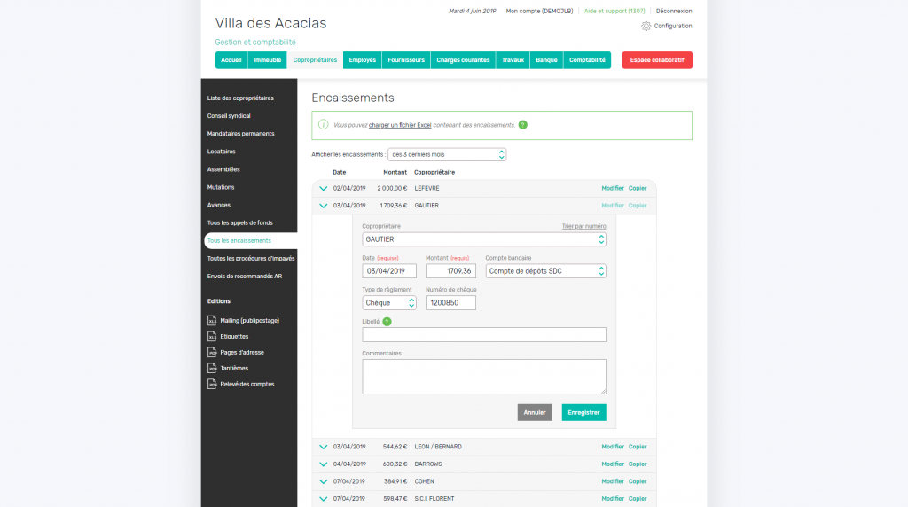 Copropriétaires - Saisie d'un encaissement