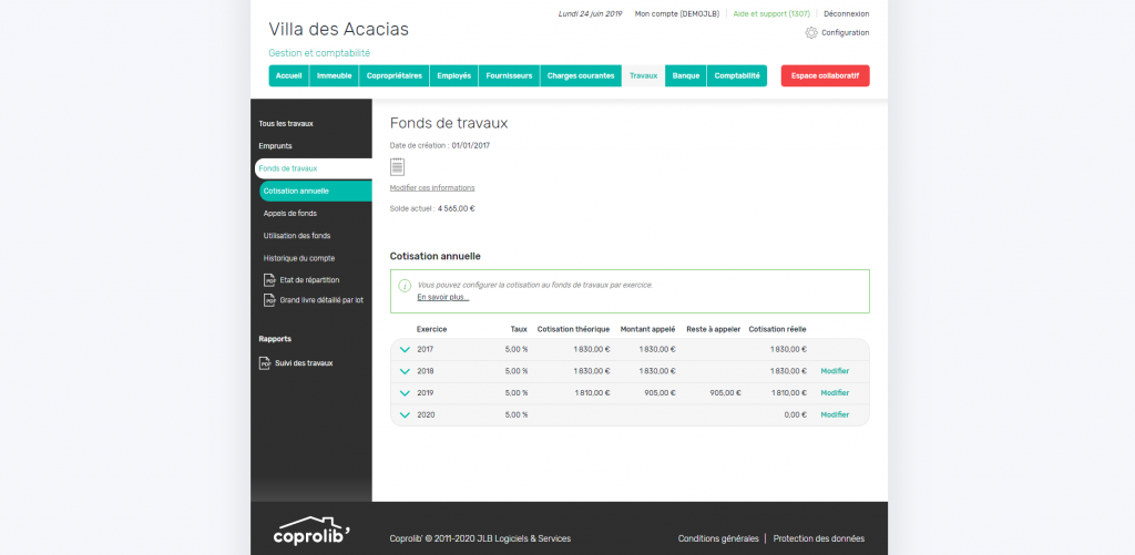 Travaux - Cotisation au fonds de travaux